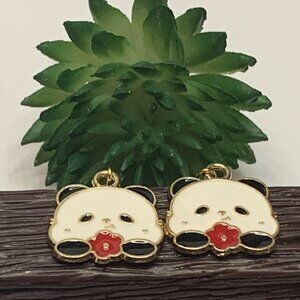 Panda Earring, Panda Bear Jewelry, Gift, Panda Jewelry, Flower Earring, Flower